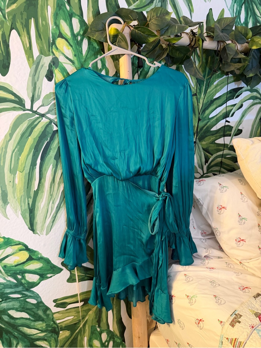 Mustard Seed Teal Long-Sleeve Satin Mini Dress